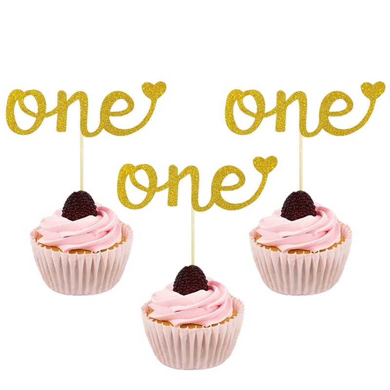 10pcs ONE CupCake Topper Kids Oh baby Wild one 1St Happy Birthday Party Cupcake Topper Baby Shower Supplies Baking Decoration