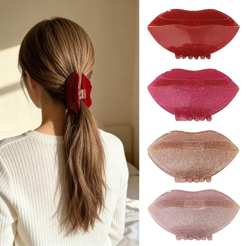 

1pcs Sweet Lip-Shaped Hair Claw Women Adorable Glitter Edgy Trendy Bold Accessory Stylish Girls Headwear Daily Casual Hairstyles