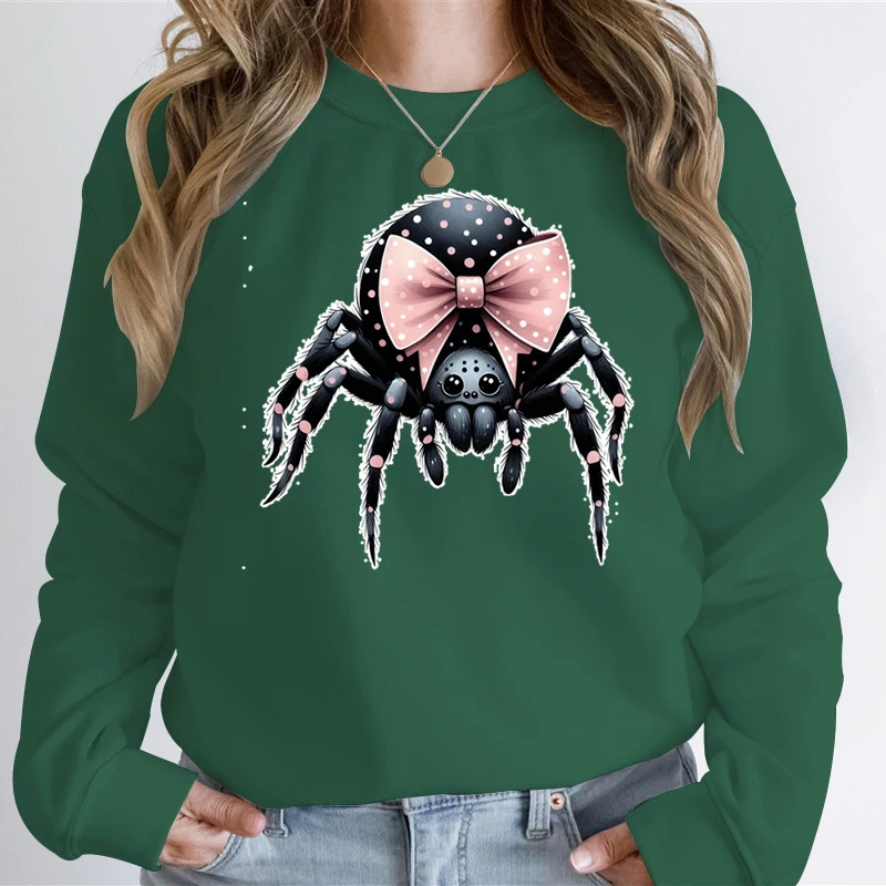 Halloween Spider Print Hoodies Women Summer Casual Clothing Spooky Season Sweatshirts Halloween Spider Shirts Halloween Gifts