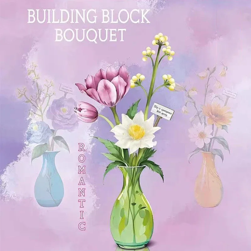 Plant Flower Building Blocks Sunflower Lily Daffodil Preserved Flower Model With Vase Bricks Toys Christmas Gifts For Children