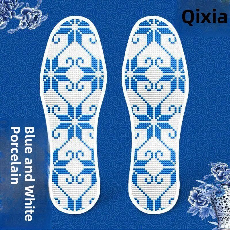 Hand Embroidered Shoe Insoles DIY Cross Stitch Printed Semi-Finished Products Cotton New Model Warmth Preservation Cold Resis...