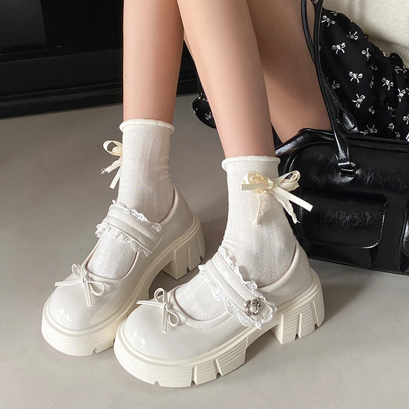 Женская обувь 2024, женские туфли на высоком каблуке на массивном каблуке, новые туфли-лодочки с круглым носком, женская модная обувь Мэри Джейн с бантом, женская обувь на платформе и каблуке