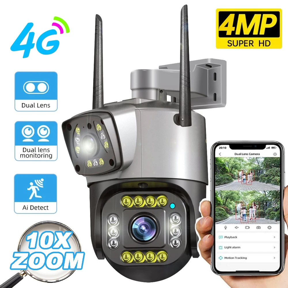 4G Sim Karte Dual Objektiv CCTV PTZ Bildschirme Im Freien Schützen Sicherheit Menschliche Erkennung