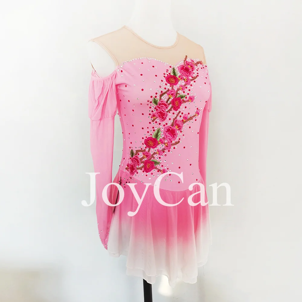 JoyCan-فستان التزلج على الجليد للفتيات ، دنة وردي ، شبكة مطاطية ، ملابس الرقص المنافسة ، حسب الطلب