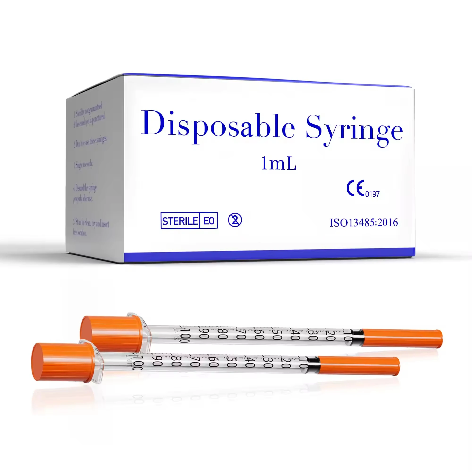 500PCS 0.3ml 0.5ml 1ml Sterile Disposable Insulin Syringes with Needle, Individual Packed for Pets, Farm Animals, Laboratory