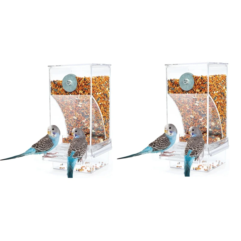 2 PCS Bird Feeders Bird Feeding Cage Transparent Parakeet Seed Container Food Feeder