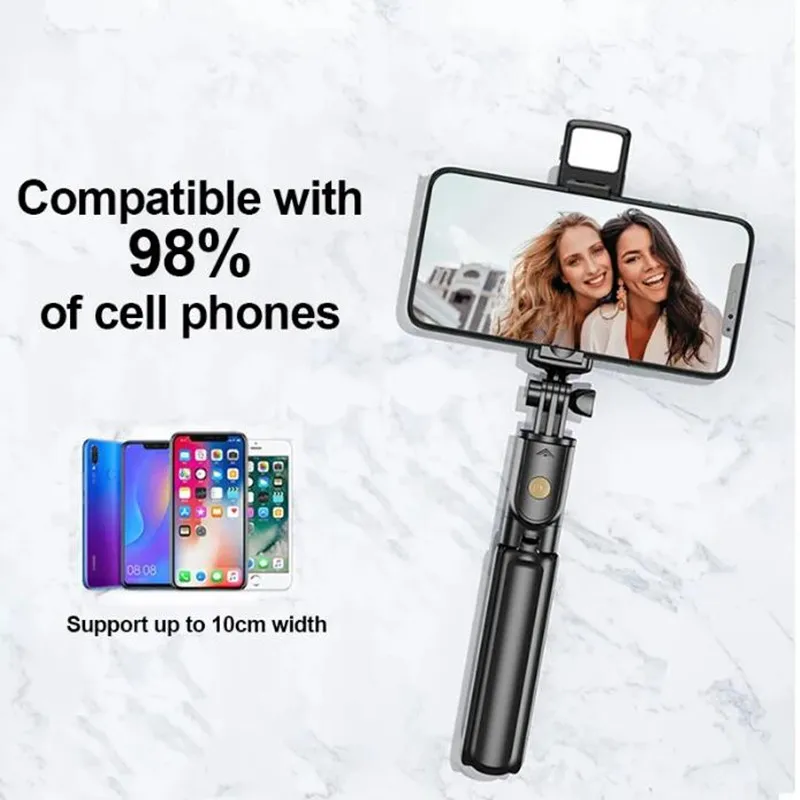 Roreta-trípode inalámbrico extensible, palo de Selfie con luz, Bluetooth, Control remoto, para iPhone, teléfono móvil, Tiktok, transmisión en vivo