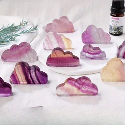 1pc Crystal Cloud Shaped Ornament, Candy Color Fluorite Cloud Carving Pieces, Colorful Fluorite Polished Stone, Home Office