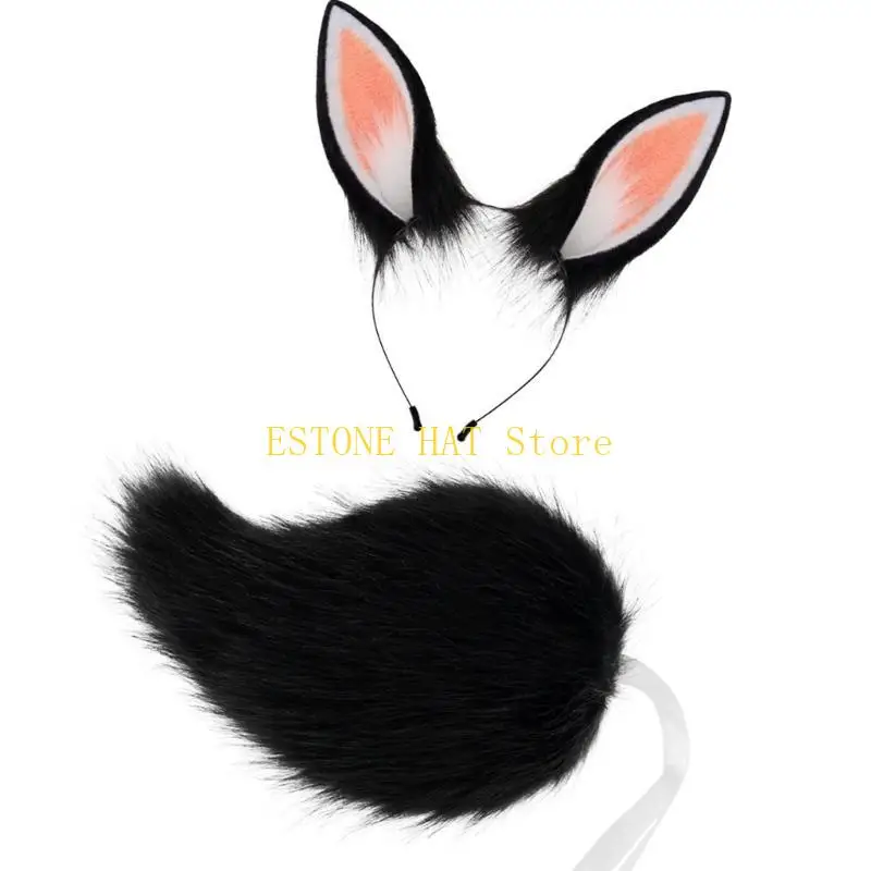 49MF Halloween kostiumy królików opaska do włosów dla zwierząt, pluszowy ogon, akcesoria kostiumowe królików dla dziewczynki