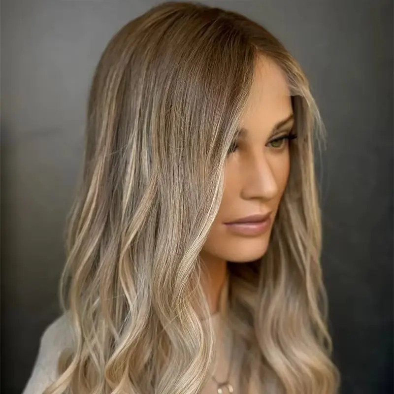 

180% Density Wig Ombre Ash Blonde HD Lace Front Wig High Quality Synthetic Wig For Women Daily Party Cosplay Use Medium Size Cap