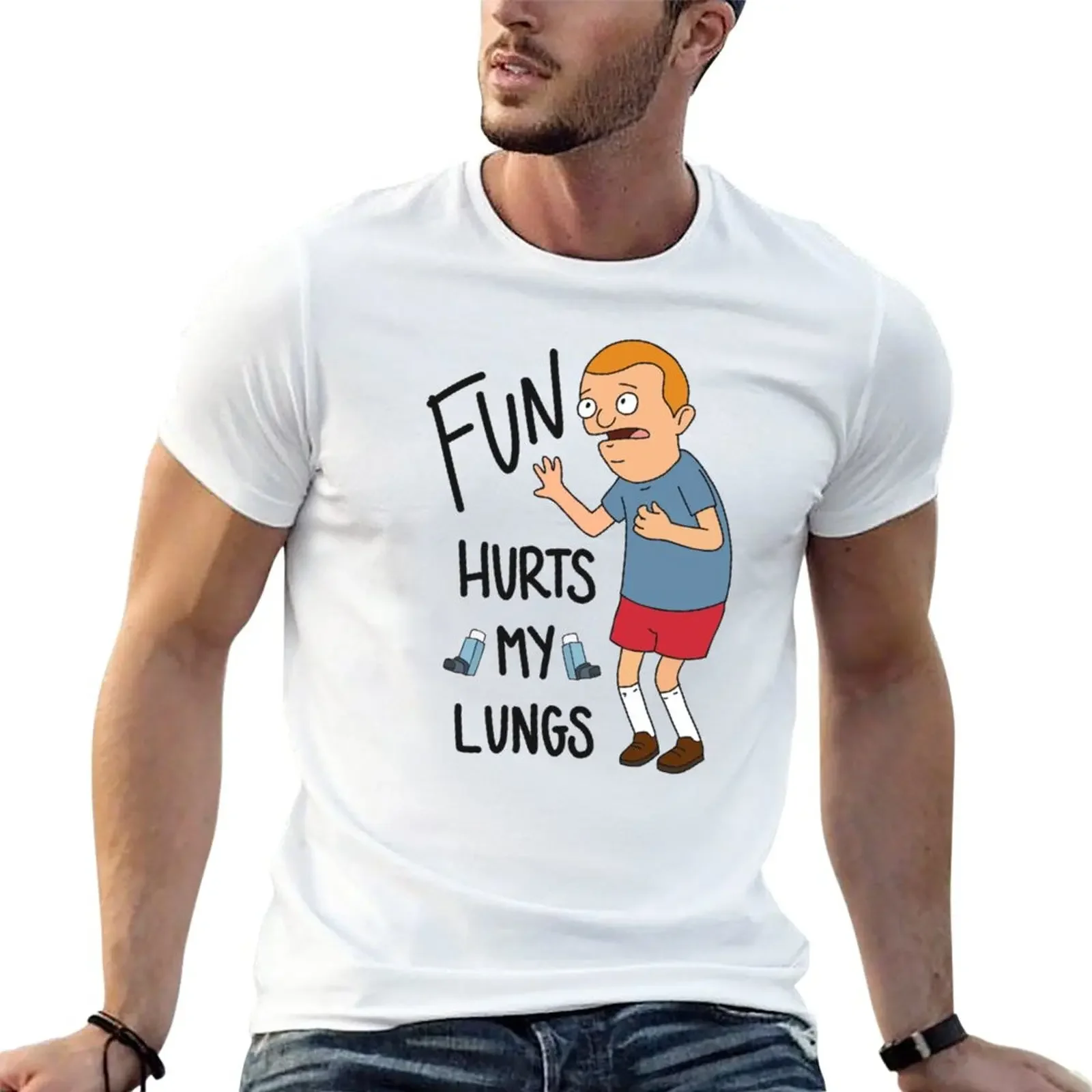 Regular-Sized Rudy, _quot_Fun hurts my lungs!_quot_ T-Shirt sweat shirt T-shirt short Men's t-shirt