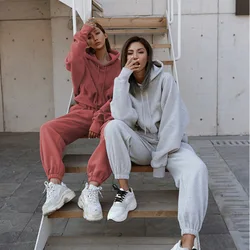 Tracksuits Women's Warm Hoodie And Pants Casual Set Oversized Sportwear Tracksuit Set Autumn Winter Suit On Fleece For Women Y2k