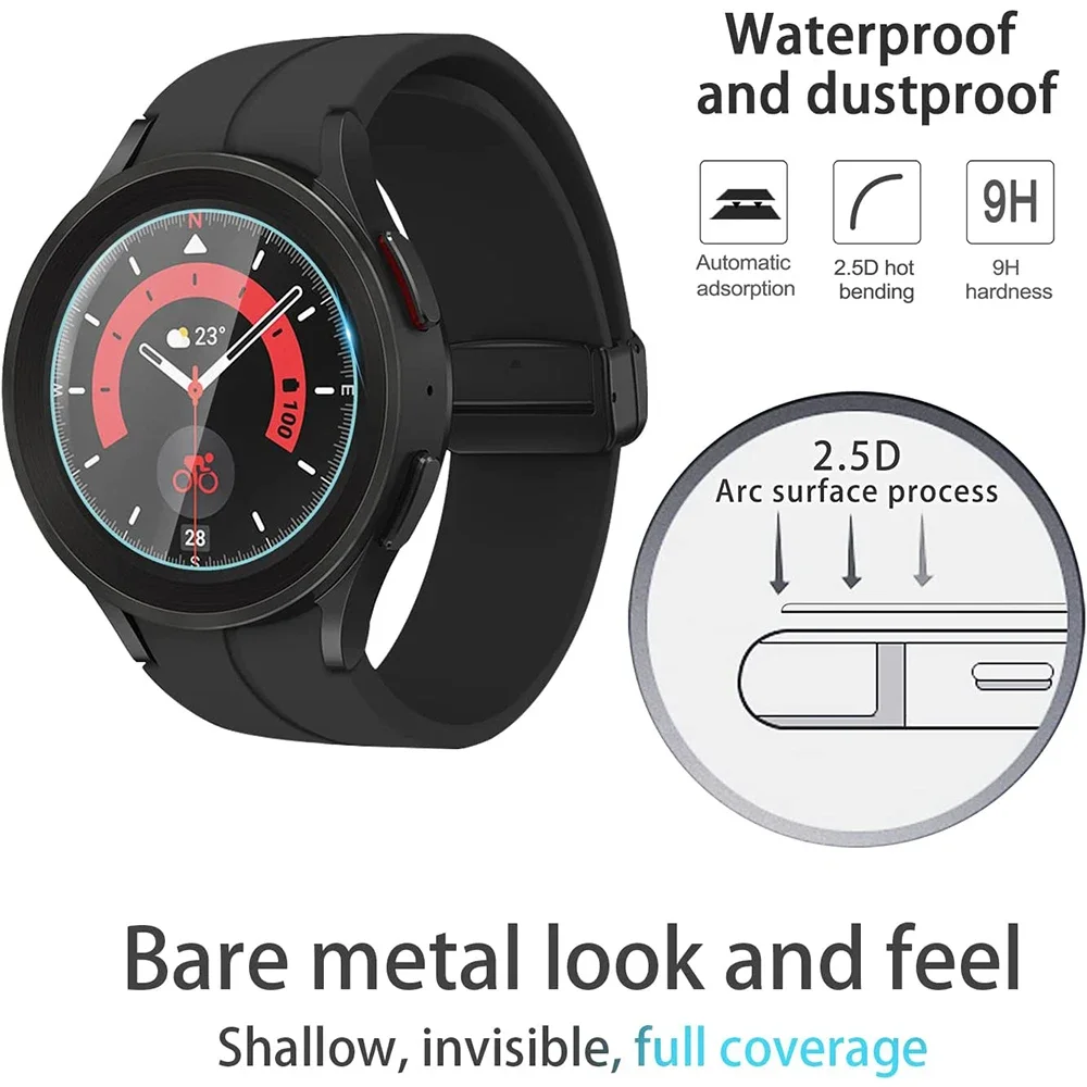 2PCS Tempered Glass Film For Samsung Galaxy Watch 5 Pro 45mm Waterproof Full Screen Protector Film For Watch 5/4 40mm 44mm