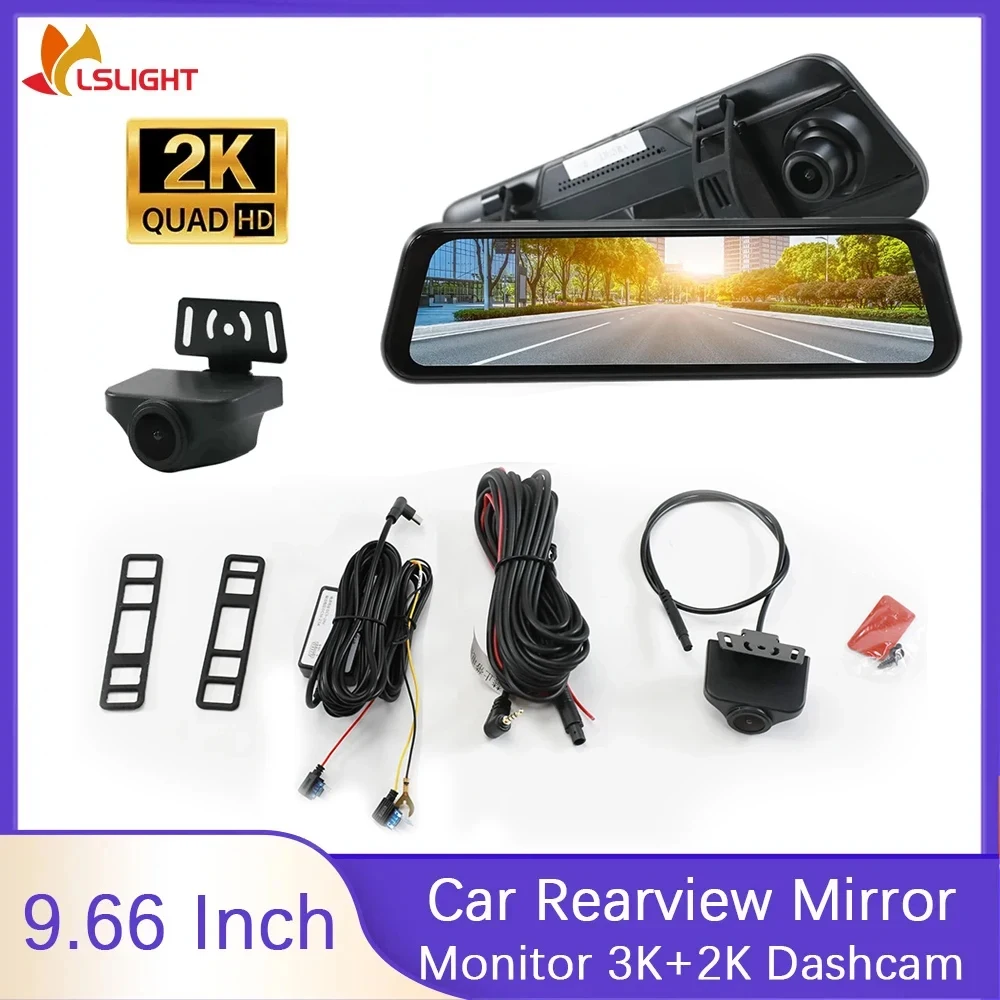 

9.66 Inch Car Rearview Monitor Touch Full Screen With 2K+3K Dashcam Camera HD Night Vision G-Sensor Function Auto Accessories