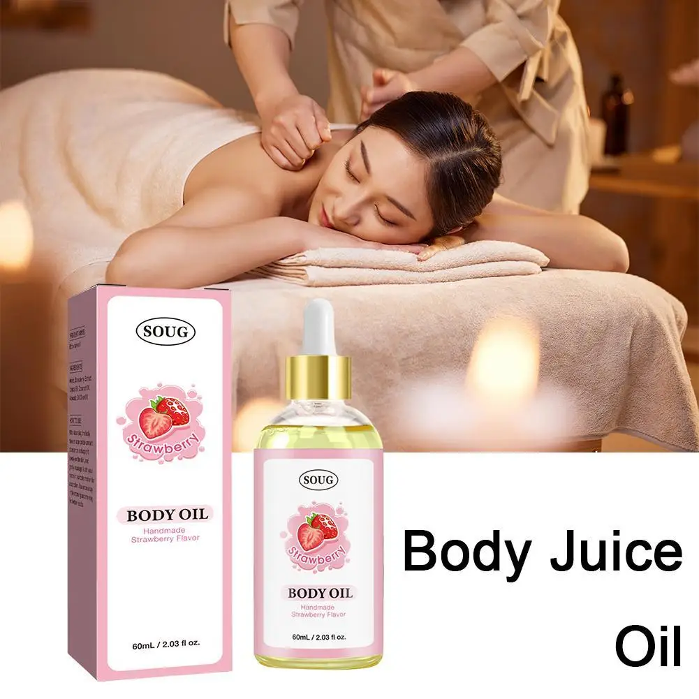 Body Massage Oil  Dark Spots Remover Moisturizing Smoothing Natural Strawberry Scented Body Juice Oil Fragrance Massage Oil 60ml