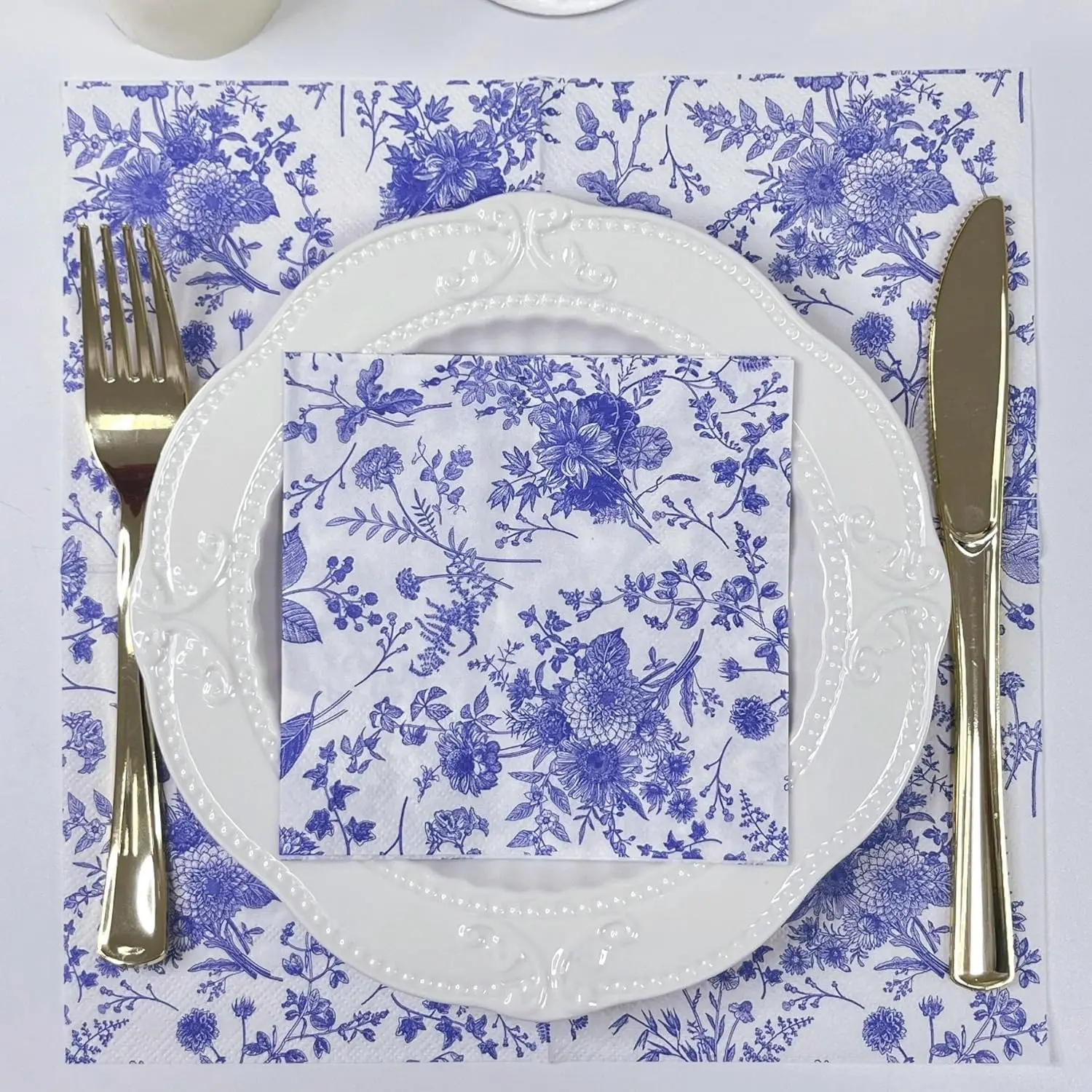 Disposable Blue Flower Porcelain Printed Napkins Birthday Wedding Tea Party Restaurant Party Decoration Tissue
