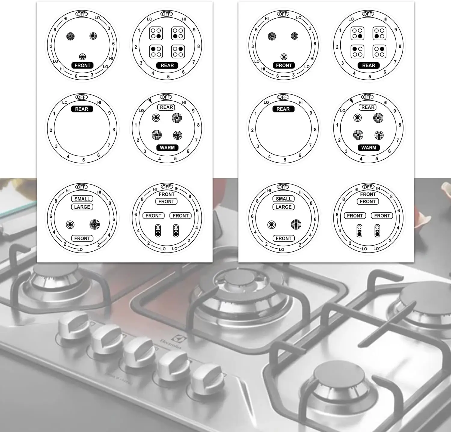 스토브 다이얼 스티커 버너 쿡 탑 호브 쿠커 탑 오븐 교체 접착 노브 기호, 12 개
