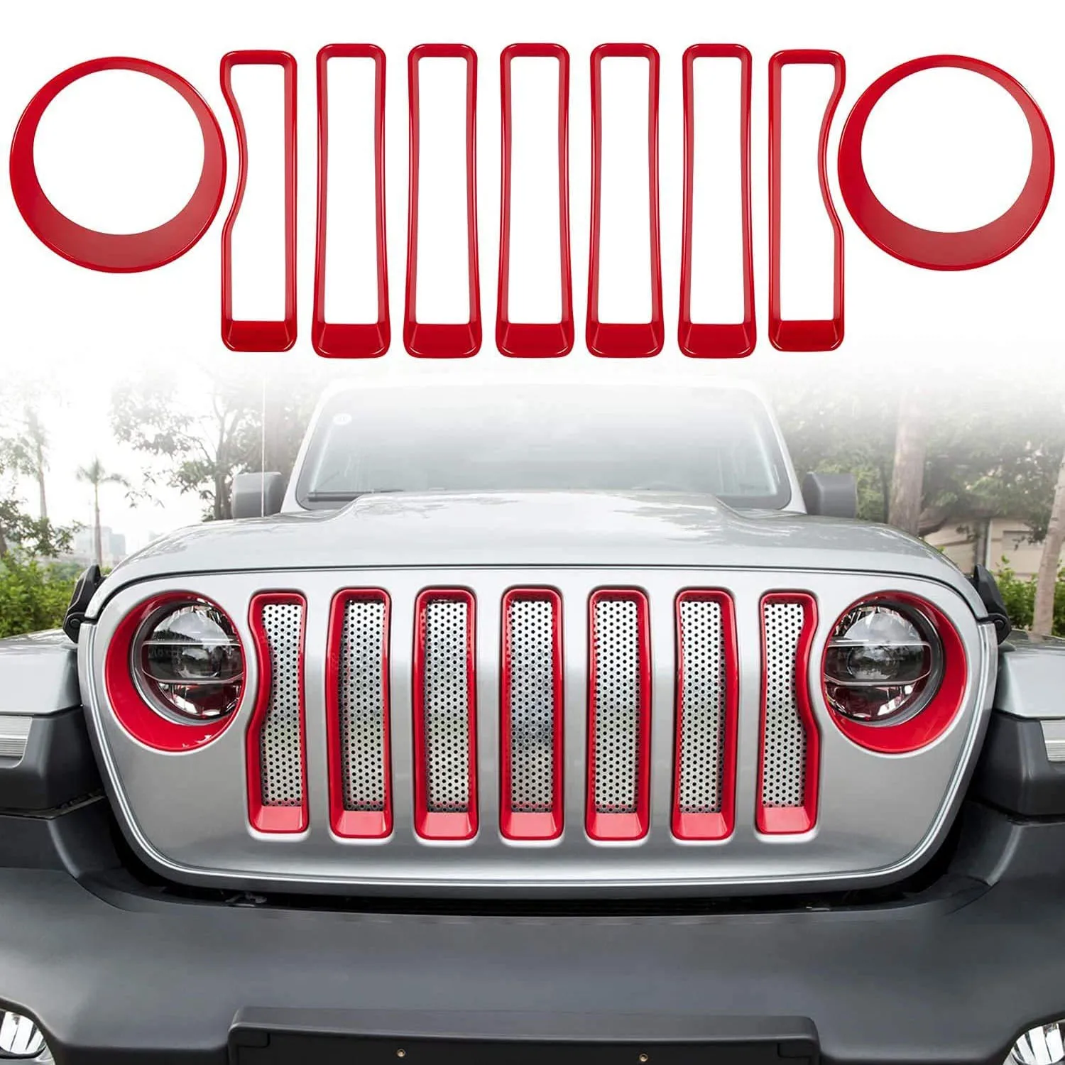 

Front Grille Inserts Grill Headlight Bezel Covers Sticker Trim For Jeep Wrangler JL 2018-2023 Sport/Sport S