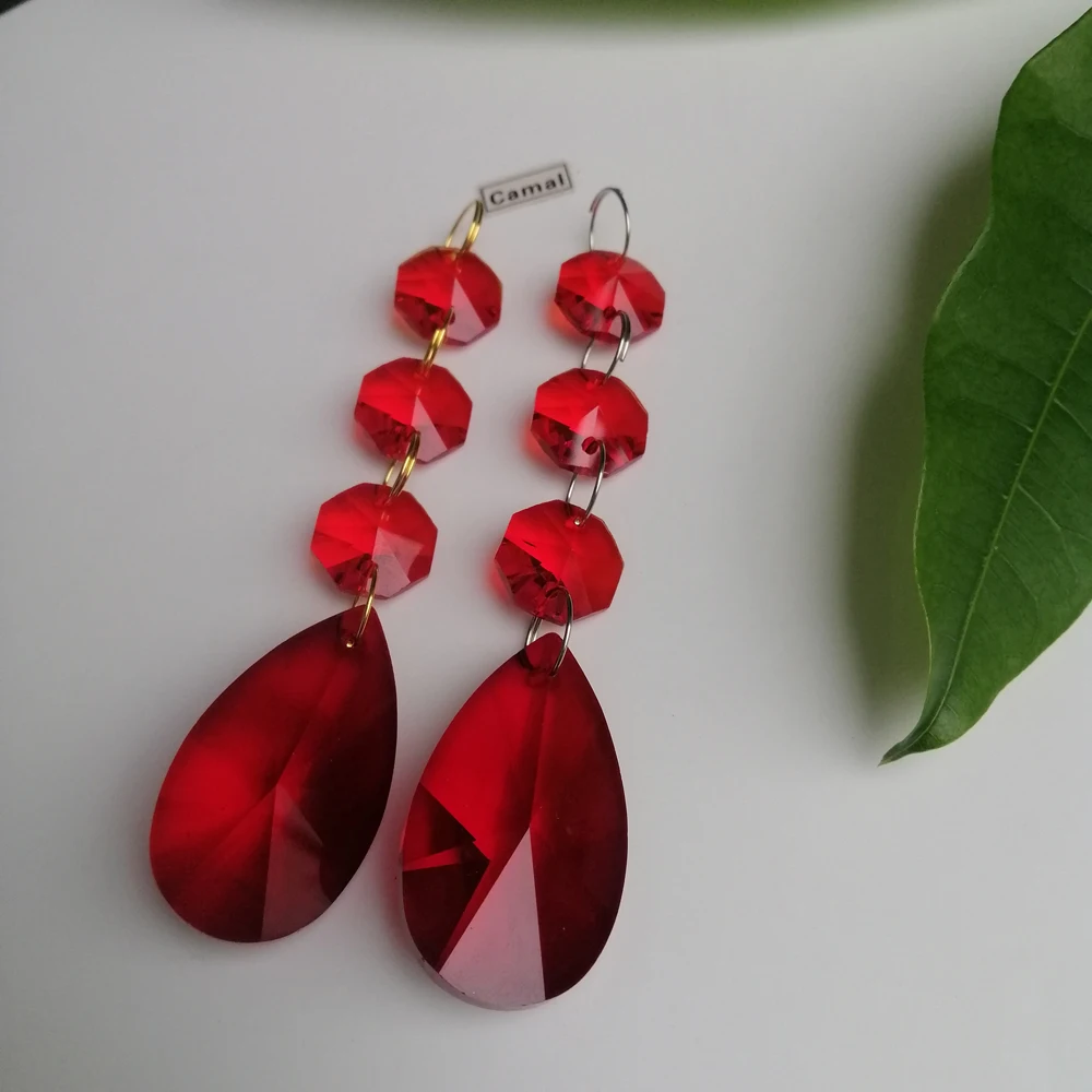 

Camal 2Pcs Crystal Bead Red 38mm Crystal Garland Prism DIY Pear Shaped Pendant Chandelier Part Hanging Garden Wedding Home Decor