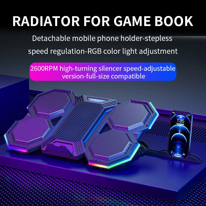 Supporto per Laptop da gioco RGB supporto per Notebook con dispositivo di raffreddamento ad aria con supporto per ventola di raffreddamento a 6 ventole per Laptop da 12-17 pollici