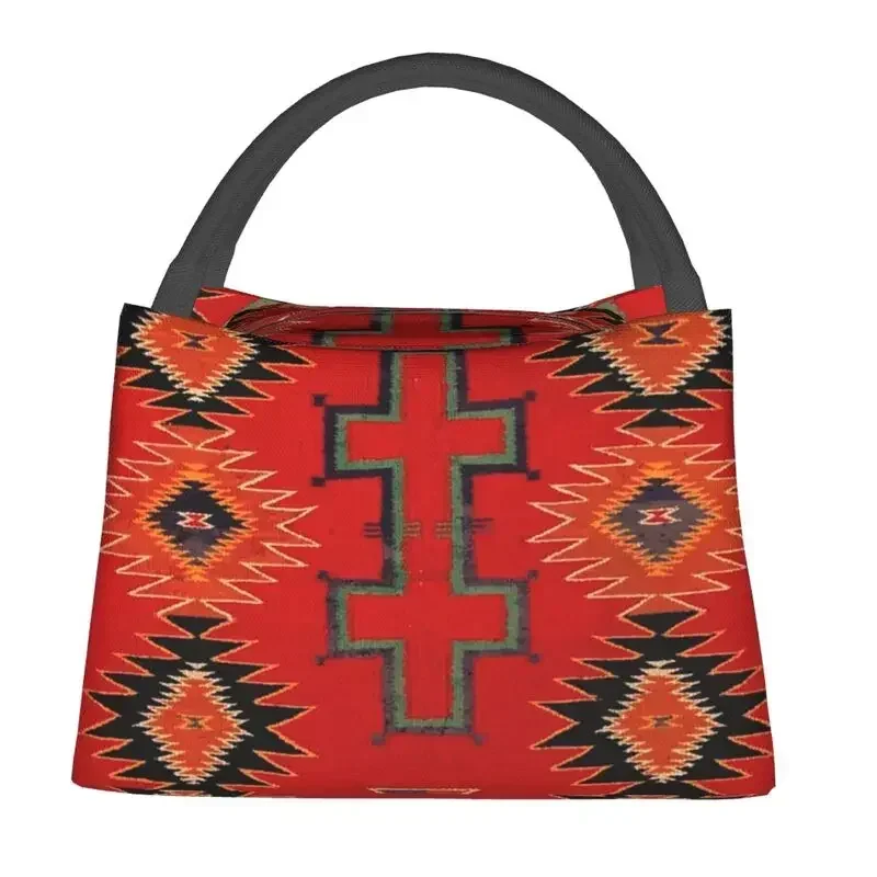 

Navajo Blanket Thermal Insulated Lunch Bag Women Bohemian Geometric Diamond Tribal Ethnic Art Resuable Tote Meal Food Box
