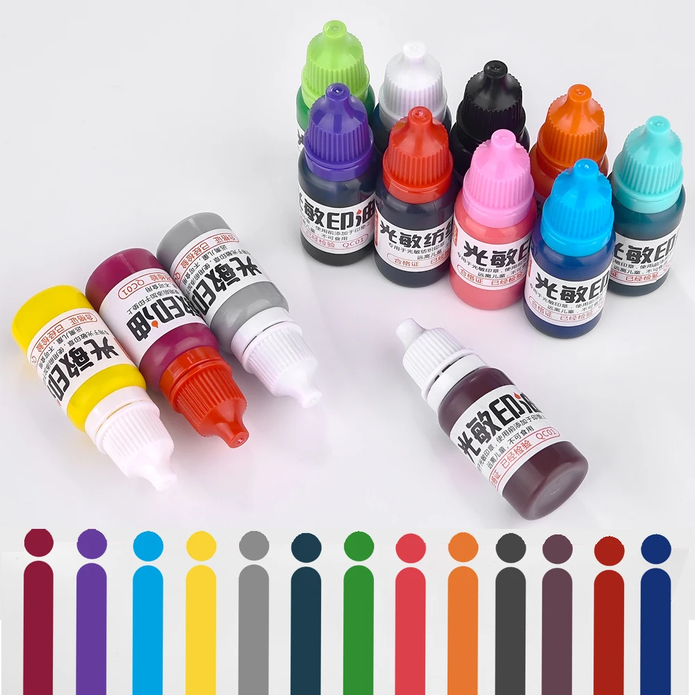 13colors 10ml Inkpad Flash Refill Fast Drying Stamping Ink Photosensitive Stamp Oil For Rubber Stamp Office Wedding