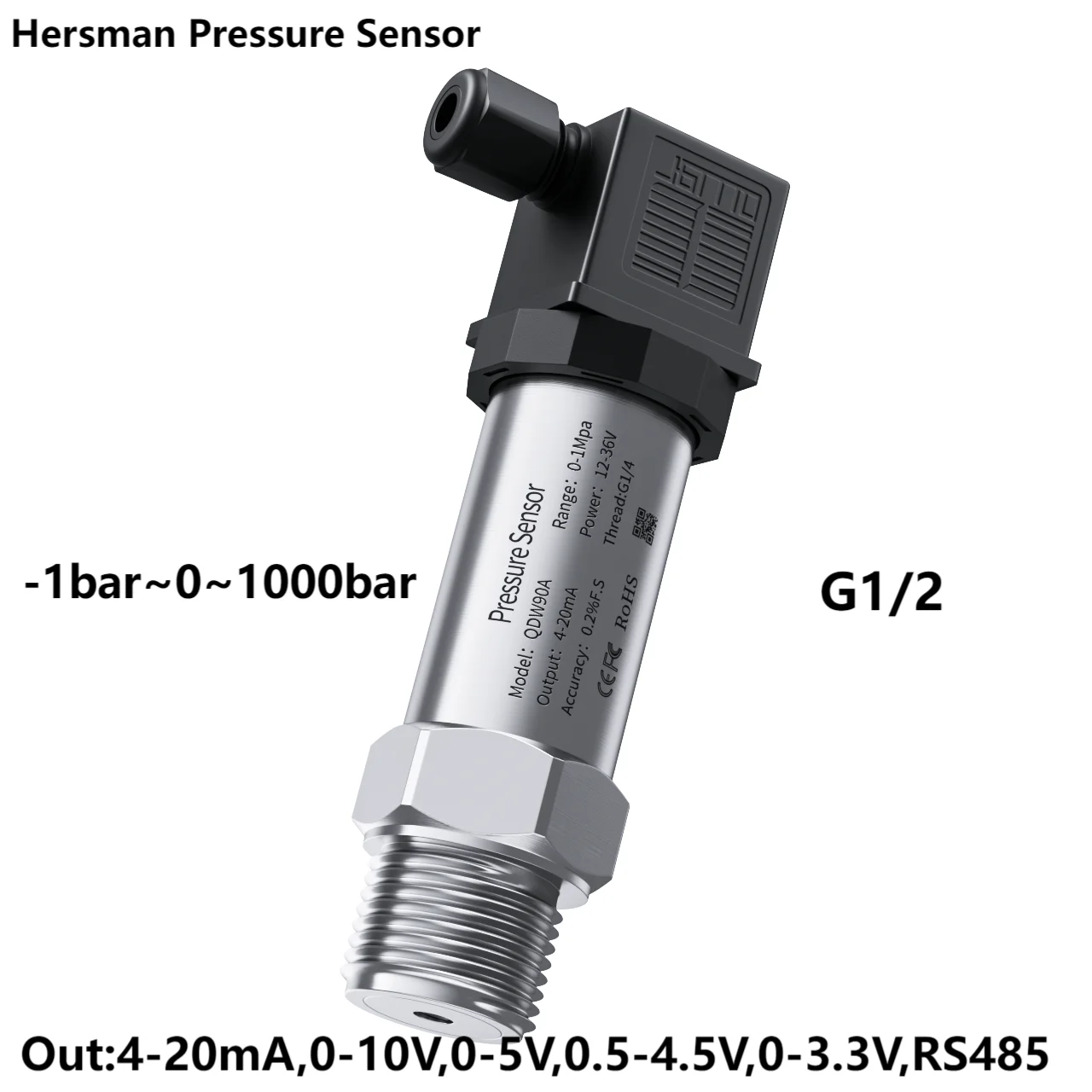 G1/2 pressure sensor transmitter 0-0.1bar 0.2bar 0.3bar 5bar 10bar 60bar pressure sensor 4-20mA 0-5V 0-10V pressure gauge