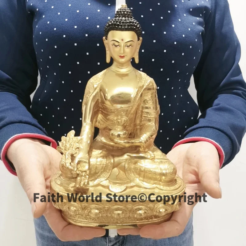 

GOOD Wholesale Buddha statue copper gilding Tathagata Medicine RU LAI Buddha statue Family protection Health longevity