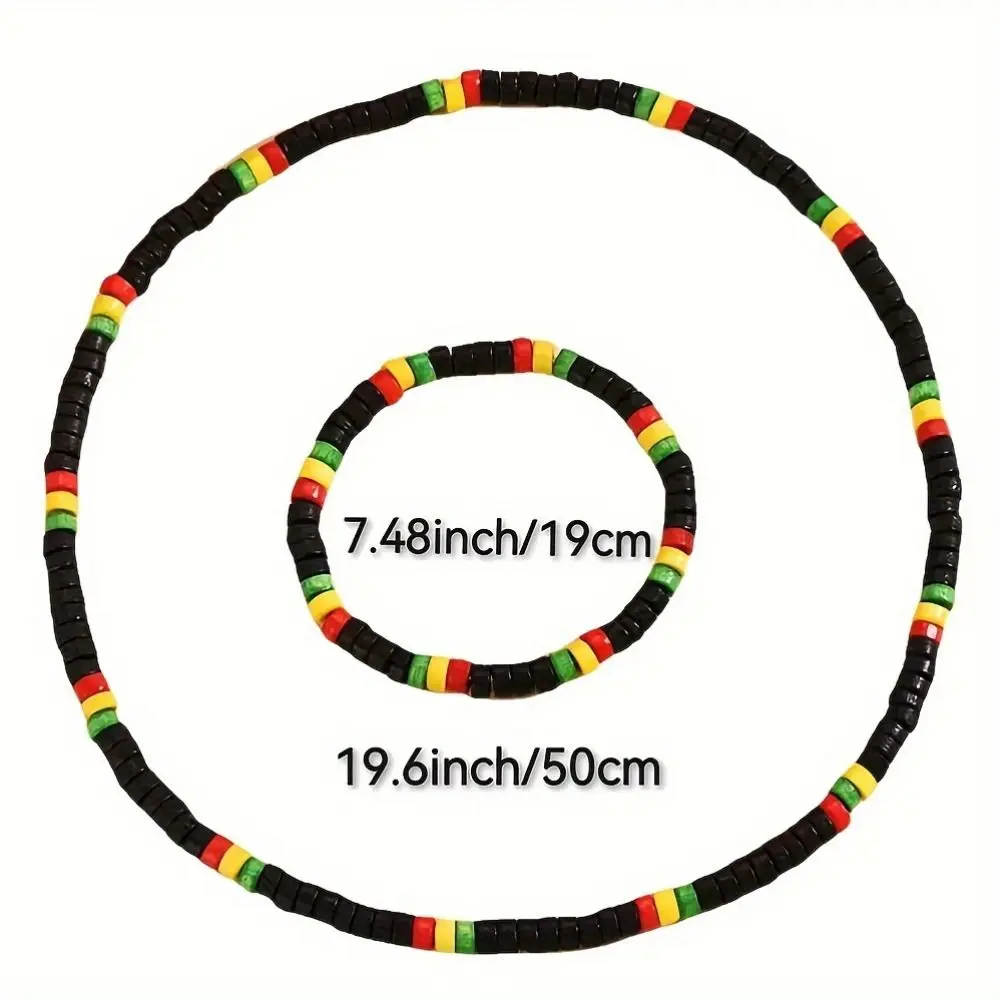 Red Yellow Green Black Rasta Reggae Punk Hiphop Necklace and Bracelet Jewelry Set Glass Seed Beads Black Africa Fashion Jewelry