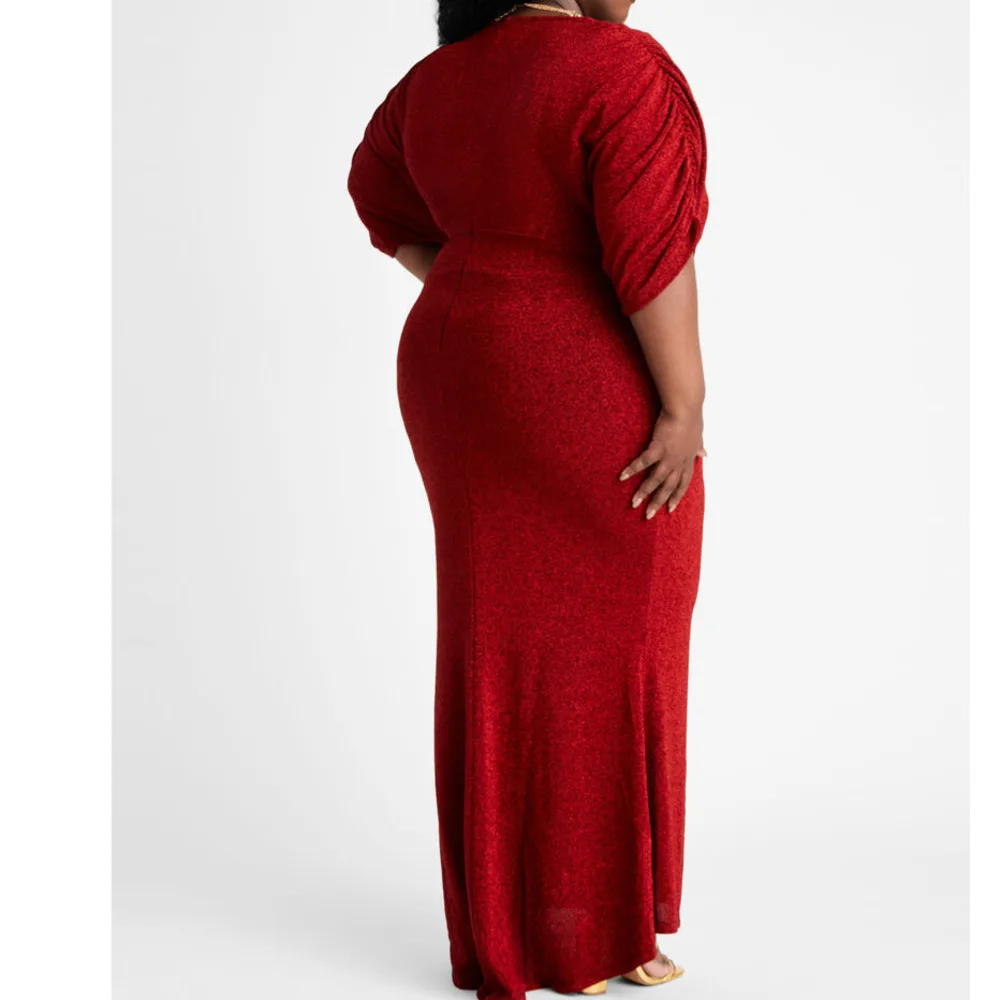 Plus Size Dresses New Large Women\'s Ceremony Party V-neck Fashion Large Dress Elegant Slim Solid Color African Formal Dress