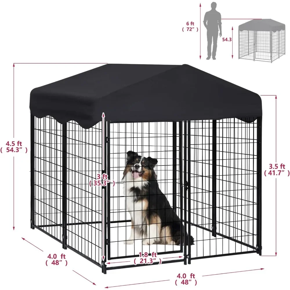 Canil exterior e exterior com porta lockable para cães pequenos e médios, pena interna do cerco, 4x4x4,5'