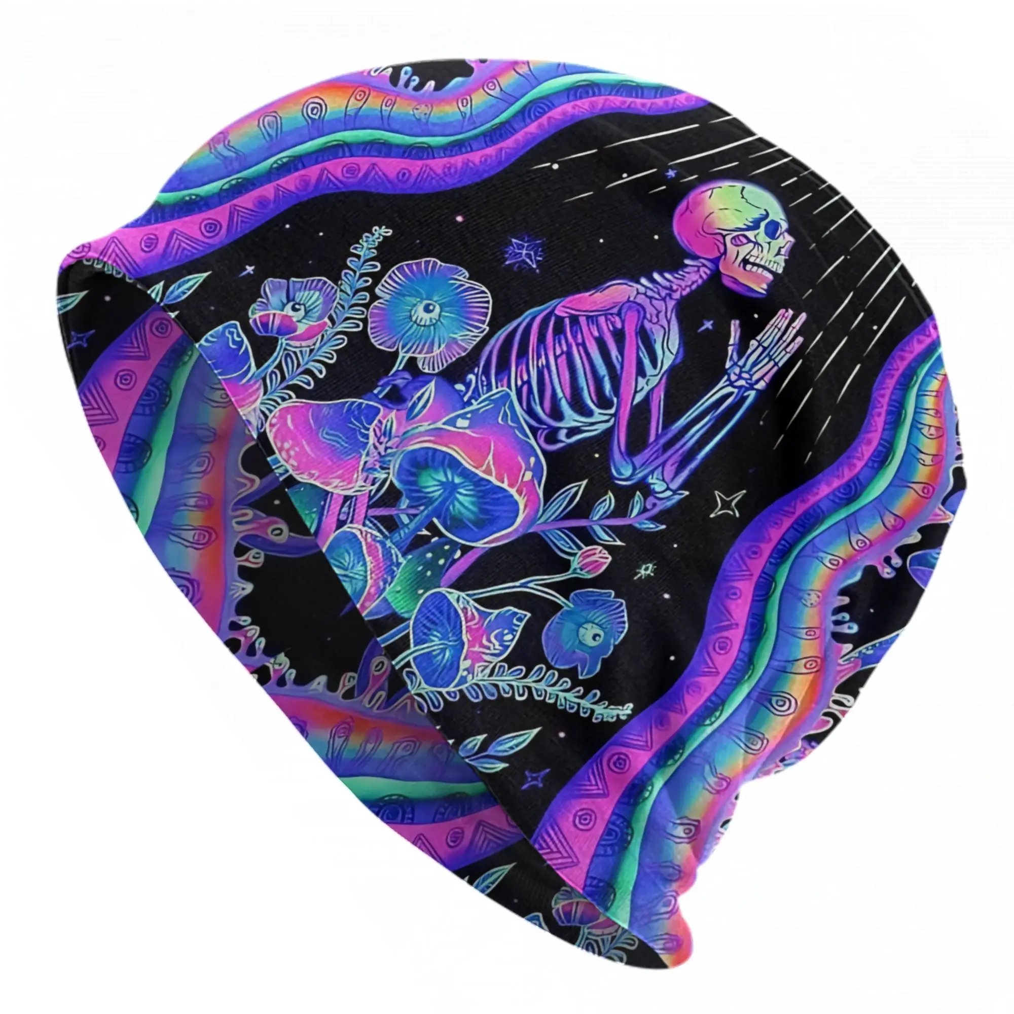 Halloween Mandala Skull Bonnet Hat Outdoor Mysterious Mushrooms Skullies Beanies Hats Men's Women's Warm Thermal Elastic Cap