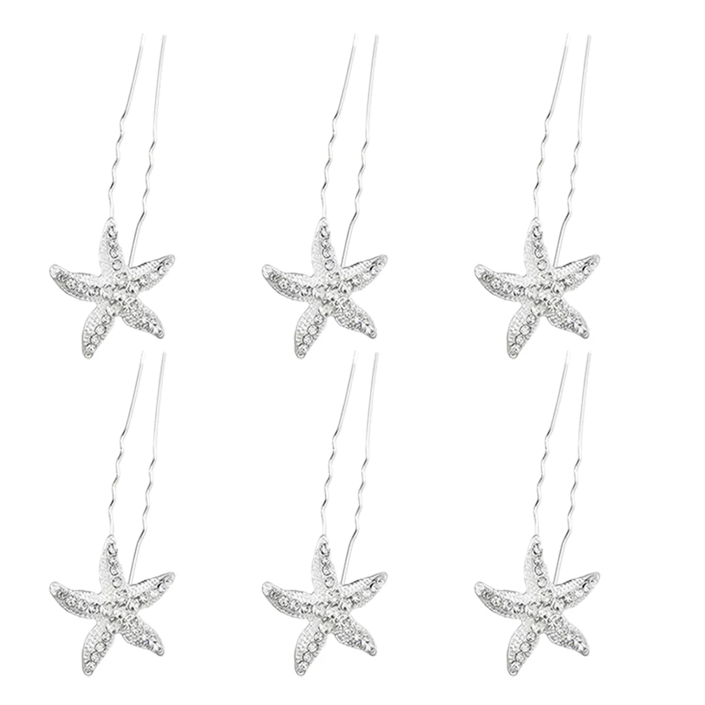 

6 Pcs Bridal Headpieces Rhinestone Stars Hairpin U Shape Wedding Accessories Women Party Hair Tools Lightweight Comfortable