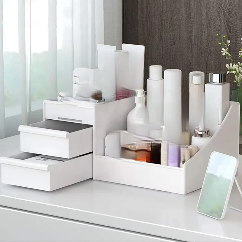 Large White Cosmetic Storage Box: Multi-Compartment Organizer for Makeup, Skincare, Jewelry, Brushes & Nail Polish