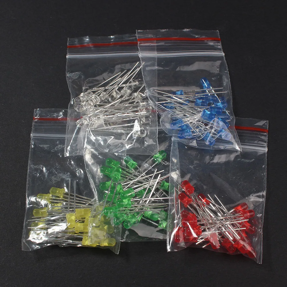 100PCS/Lot DIY Electronic Kit LED diode F3 Super Bright 3MM Red Yellow Blue Green White LEDs Kit