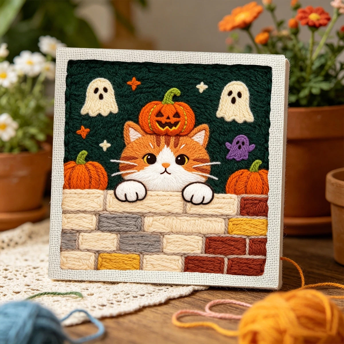 1 Set Halloween-Kürbiskatze DIY-Stickerei-Set für Anfänger, Stick-Starter-Kit, Kreuzstich-Kunstgeschenk, Nadelarbeits-Bastelset – Detail 3
