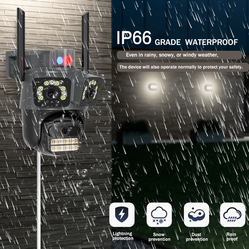 كاميرا واي فاي 4K 9MP خارجية iCSee 10X تكبير ثلاثة عدسات كاميرا أمان IP PTZ AI كشف الإنسان مراقبة الحماية الأمنية