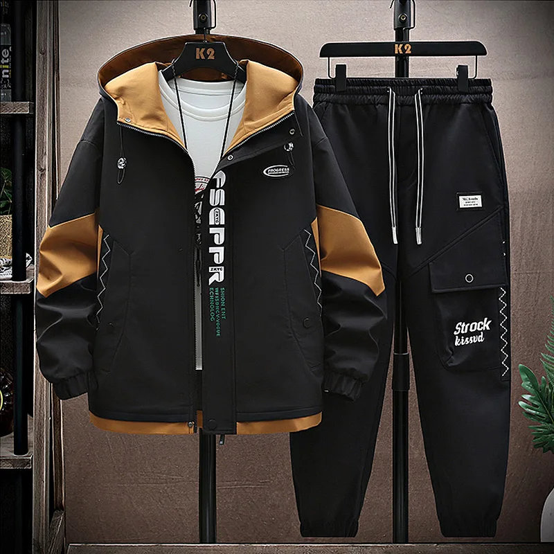 Autumn Men Tracksuit Casual Joggers Hooded Sportswear Jackets Pants 2 Piece Sets Hip Hop Running Sports Suit