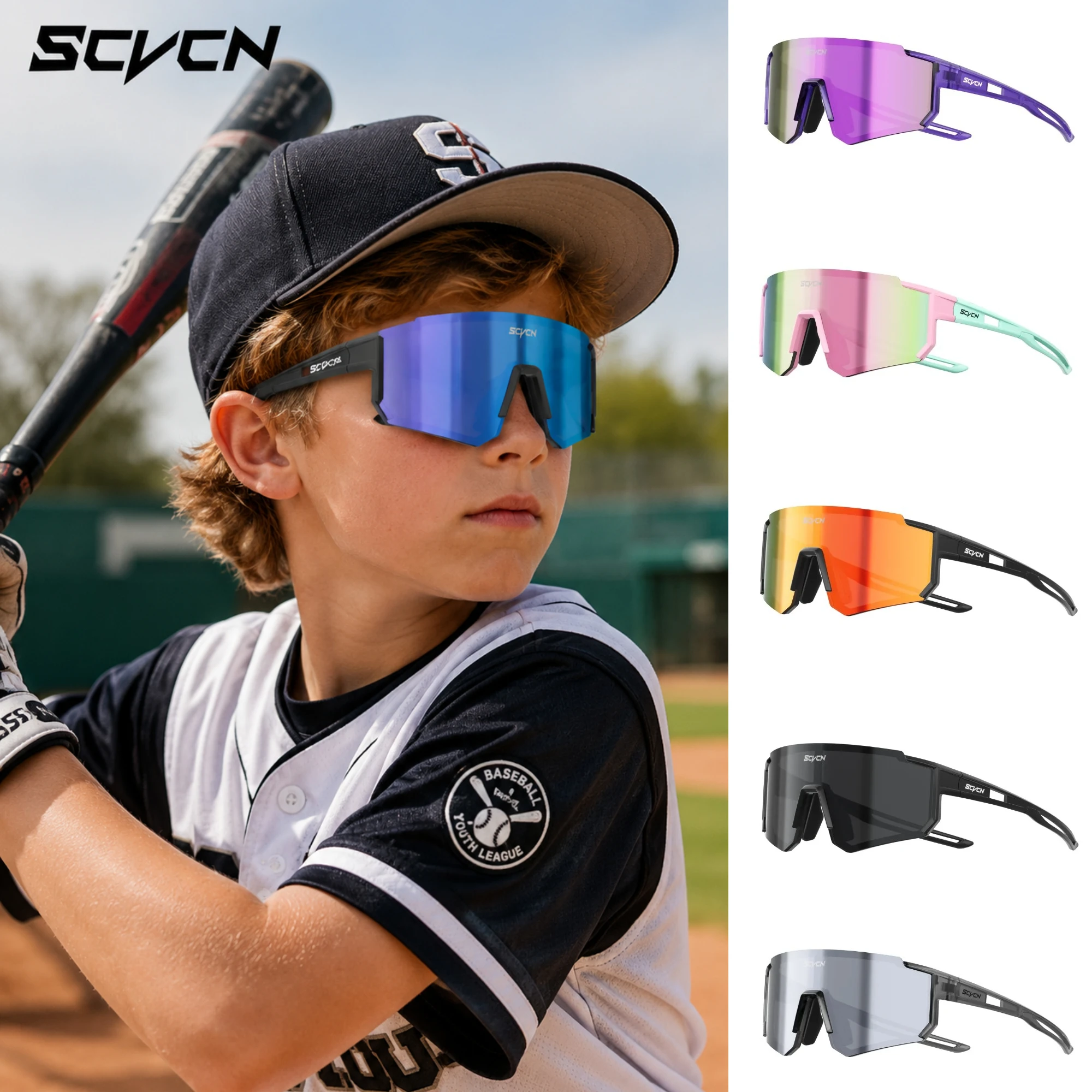 SCVCN Boys Sunglasses Girls Sports Outdoor Hiking Kids Cycling Glasses Photochromic UV400 Baseball Eyewear Running Sunglasses