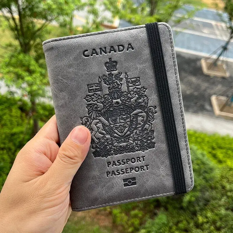 Capa de proteção passaporte, feita de couro pu, acessórios de viagem, canadá, frete grátis