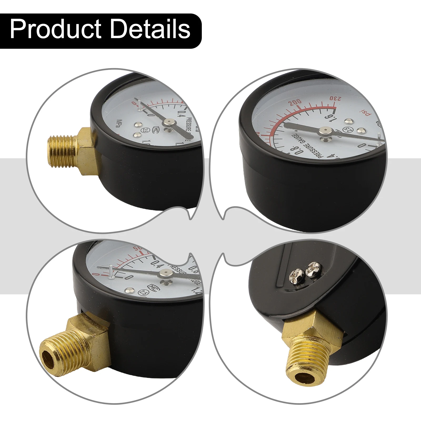 0-230PSI Gauge Air Compressor Gauge Pool Maintenance Air Compressor Monitoring Versatile Application Clear Display G1/4 Thread