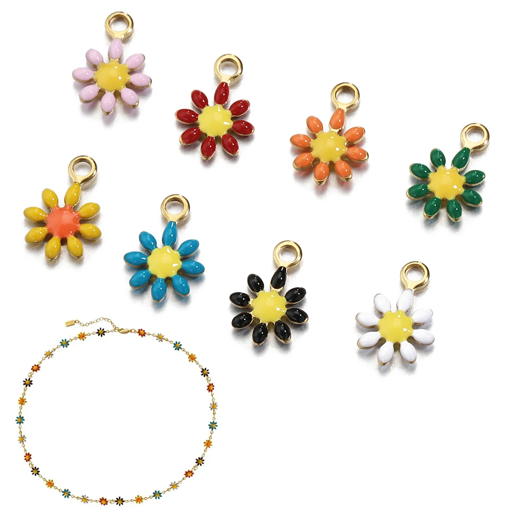 20pcs Stainless Steel Enamel Flower Plant Charms Pendants Gold Color Beads For DIY Bracelet Necklace Jewelry Making No Fade