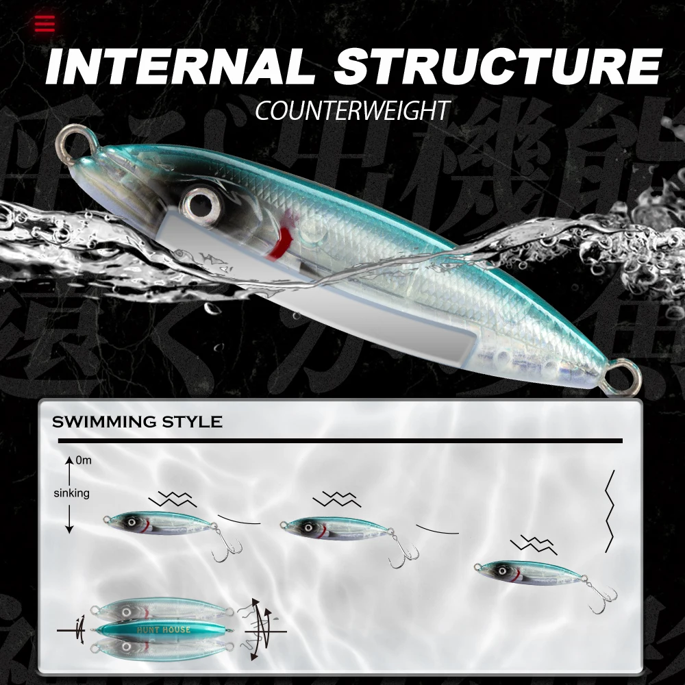 ハントハウス-スローシンキングペンシルルアー,スローシンキングフィッシングルアー,62mm/16.8g,マグロ用ロングキャスティング