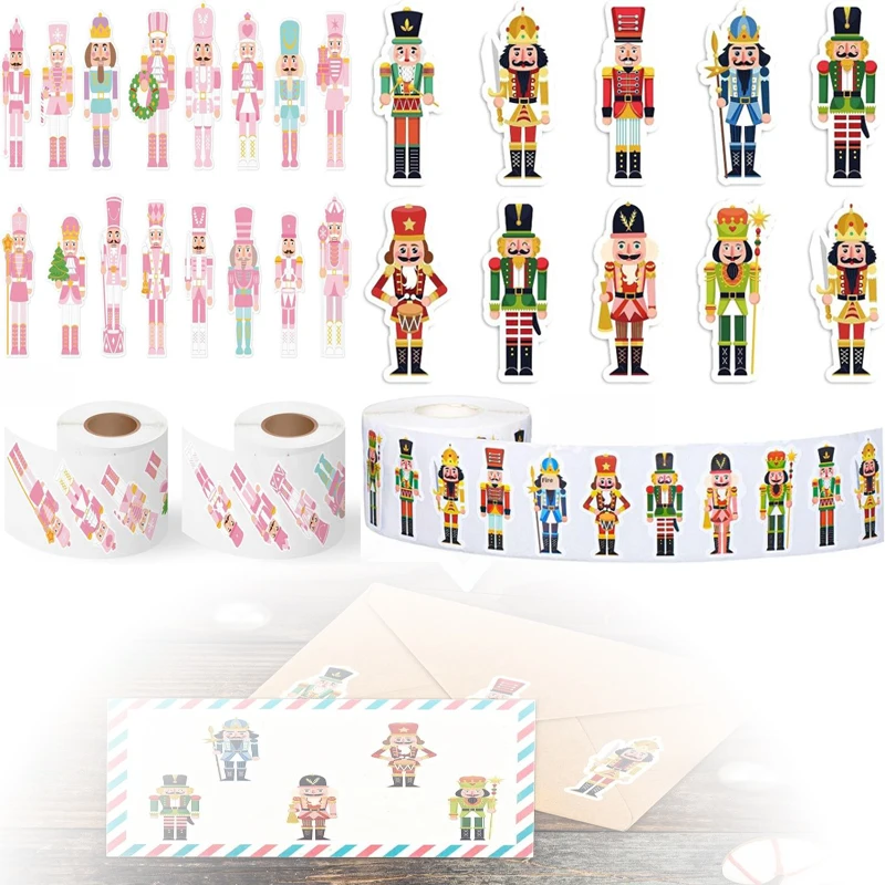 

500Pcs/Roll Christmas Cartoon Nutcracker King And Soldier Decals Christmas Nutcracker Stickers Cute Stationery Decoration