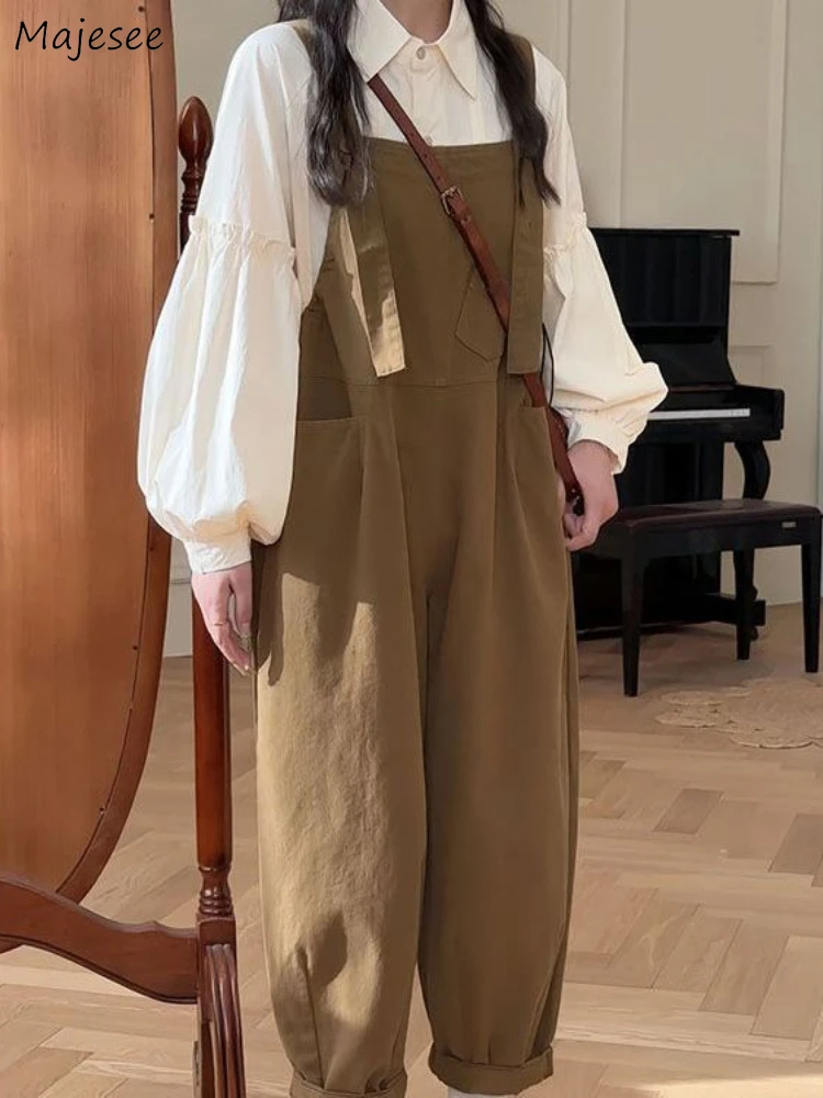 

Однотонные комбинезоны женские Kawaii весенний корейский стиль консервативный универсальный дизайн свободный крой для студентов повседневная эстетичная одежда для девочек на каждый день