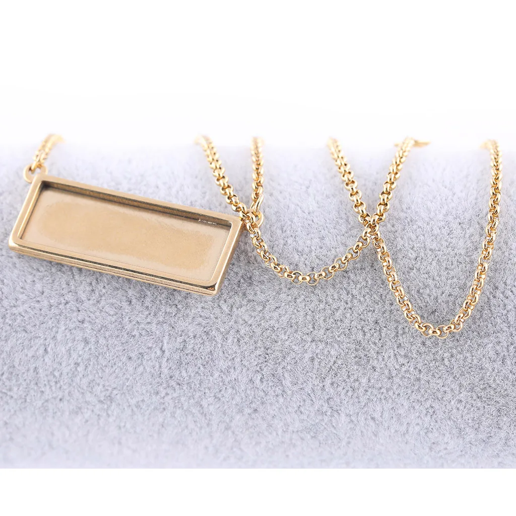 5pcs 56cm Long Chain Pendant Necklace Bezel Setting Blanks Fit 10x30mm Rectangle Cabochon Base Trays Diy Jewelry Accessories