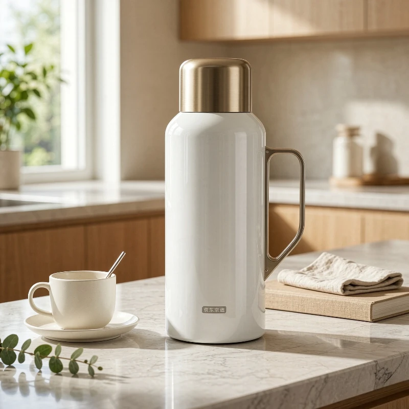 1L 316 Stainless Steel Tea Thermos Pearl White Insulated Teapot with 24H Hot Cold Retention Easy Clean Liner for Home Serving