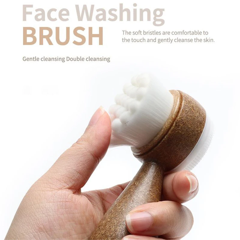 Coconut Shred Handle Face Cleansing Brush Double-Sided Facial Cleanser Blackhead Removal Pore Cleaner Exfoliator Scrub Brush