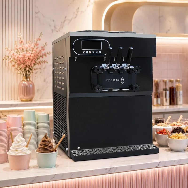Commercial Soft Serve Ice Cream Machine 25L/H High Output Countertop Frozen Yogurt Ice Cream Maker for Cafes Bakeries Snack Bars