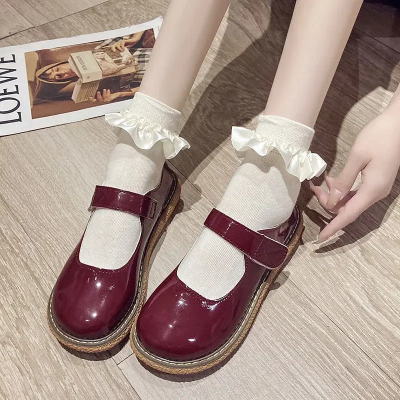 Lisapie Lolita Shoes Pink Women Sweet Black Cosplay Kawaii Japanese JK Round Toe Soft Bottom School Uniform Shoe Mary Jane Shoes